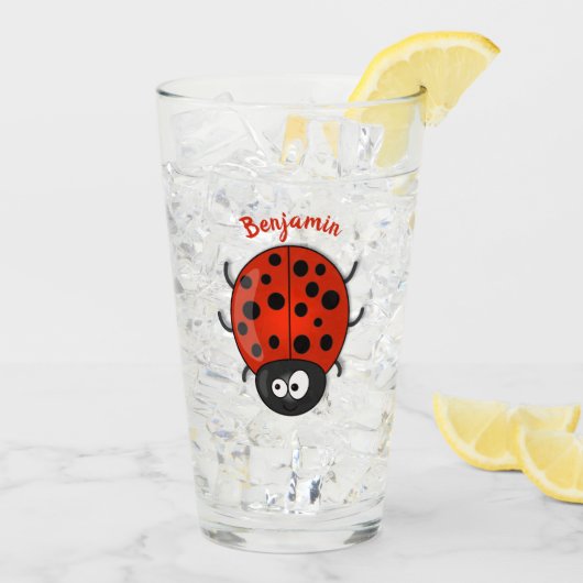 Cute happy red ladybug cartoon afbeelding glas (Achterkant ijs)