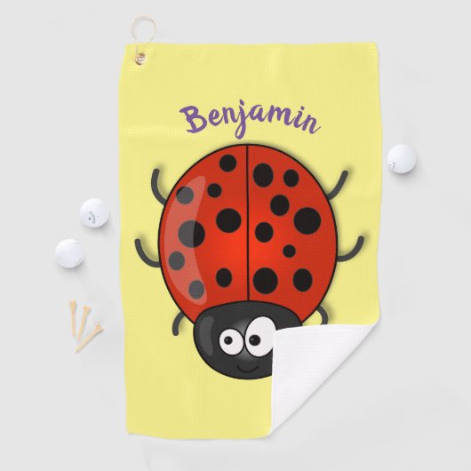 Cute happy red ladybug cartoon afbeelding golfhanddoek (Insitu)