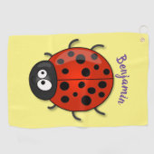 Cute happy red ladybug cartoon afbeelding golfhanddoek (Horizontaal)