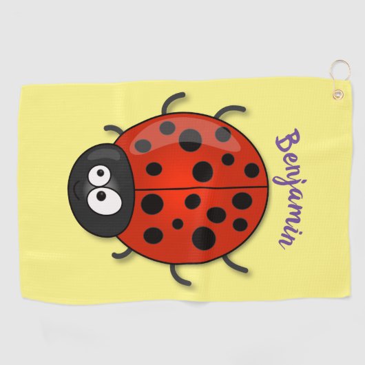 Cute happy red ladybug cartoon afbeelding golfhanddoek (Horizontaal)