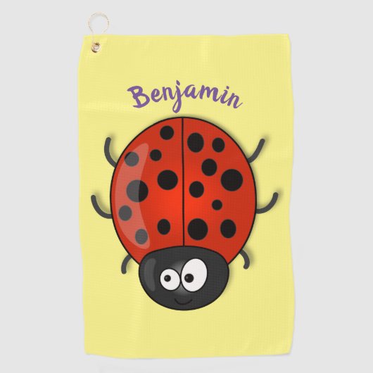 Cute happy red ladybug cartoon afbeelding golfhanddoek (Voorkant)