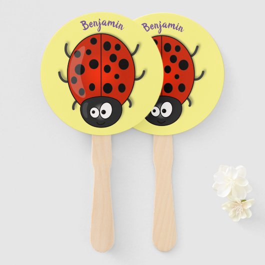 Cute happy red ladybug cartoon afbeelding handwaaier (Voorkant en achterkant)