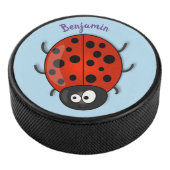 Cute happy red ladybug cartoon afbeelding hockey puck (3/4)