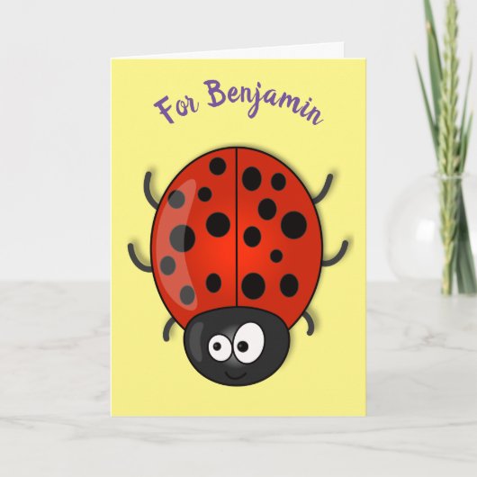 Cute happy red ladybug cartoon afbeelding kaart (Voorkant)