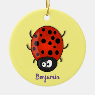 Cute happy red ladybug cartoon afbeelding keramisch ornament