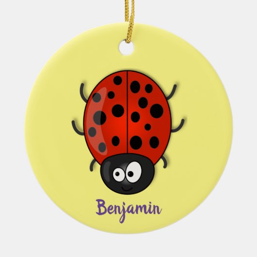 Cute happy red ladybug cartoon afbeelding keramisch ornament (Voorkant)