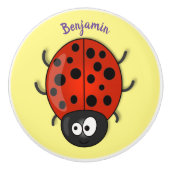 Cute happy red ladybug cartoon afbeelding keramische knop (Voorkant)