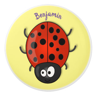 Cute happy red ladybug cartoon afbeelding keramische knop