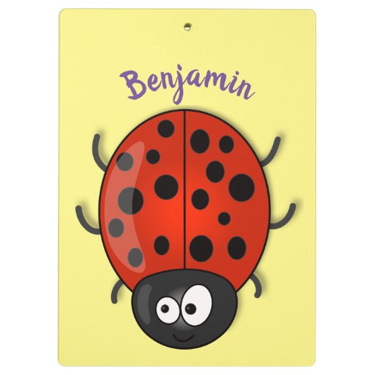 Cute happy red ladybug cartoon afbeelding klembord (Achterkant)