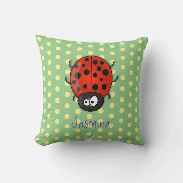 Cute happy red ladybug cartoon afbeelding kussen (Voorkant)