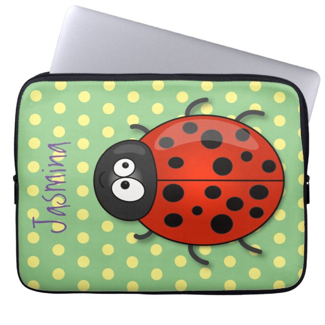 Cute happy red ladybug cartoon afbeelding laptop sleeve (Voorkant)