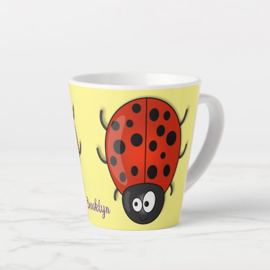 Cute happy red ladybug cartoon afbeelding latte mok (Rechterhoek)