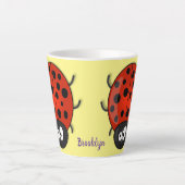 Cute happy red ladybug cartoon afbeelding latte mok (Voorkant)