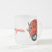 Cute happy red ladybug cartoon afbeelding matglas koffiemok (Voorkant rechts)