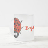 Cute happy red ladybug cartoon afbeelding matglas koffiemok (Voorkant links)