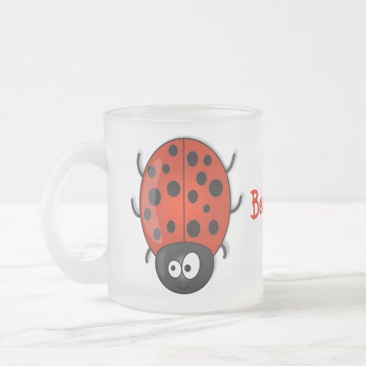 Cute happy red ladybug cartoon afbeelding matglas koffiemok (Links)