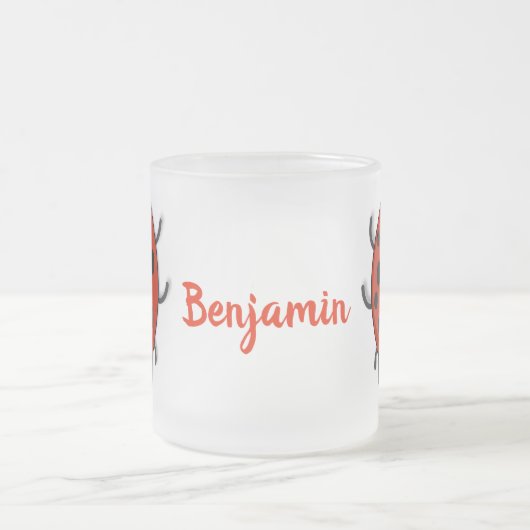 Cute happy red ladybug cartoon afbeelding matglas koffiemok (Center)