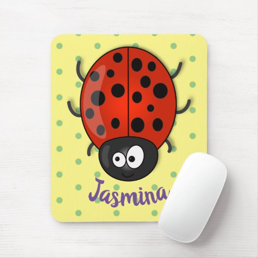 Cute happy red ladybug cartoon afbeelding muismat (Met muis)