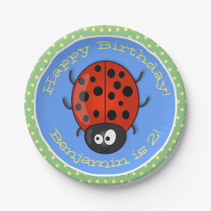 Cute happy red ladybug cartoon afbeelding papieren bordje