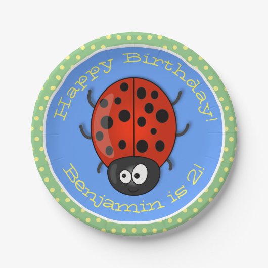Cute happy red ladybug cartoon afbeelding papieren bordje (Voorkant)