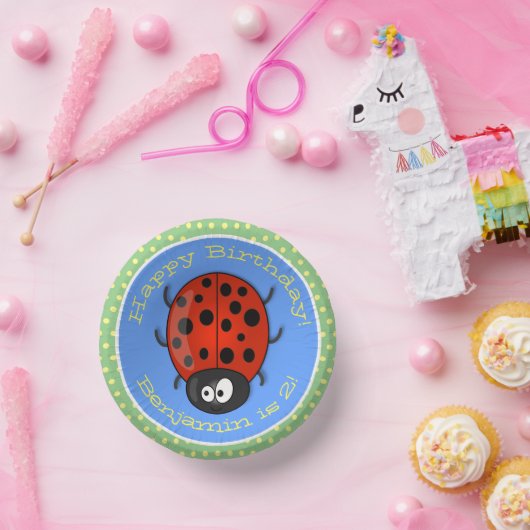 Cute happy red ladybug cartoon afbeelding papieren kommen (Feest)