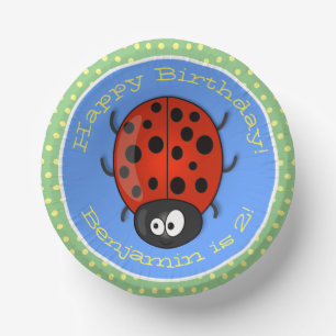 Cute happy red ladybug cartoon afbeelding papieren kommen