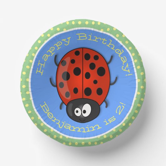 Cute happy red ladybug cartoon afbeelding papieren kommen (Voorkant)