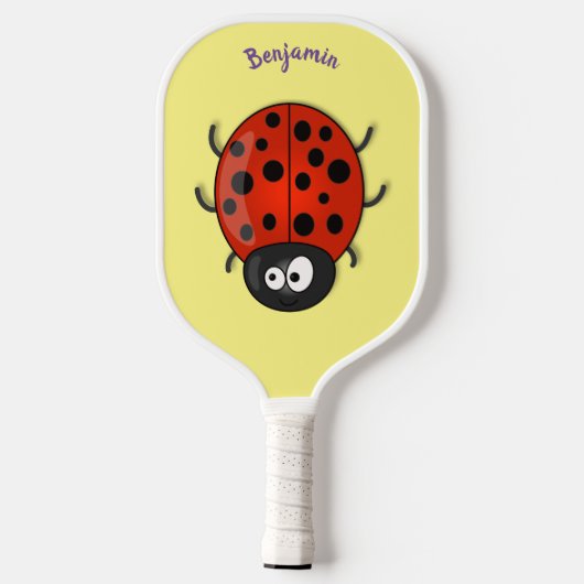 Cute happy red ladybug cartoon afbeelding pickleball paddle (Achterkant)