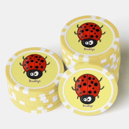 Cute happy red ladybug cartoon afbeelding poker chips (Opstapeling)