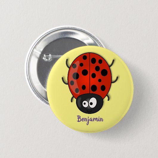 Cute happy red ladybug cartoon afbeelding ronde button 5,7 cm (Voorkant /achterkant)