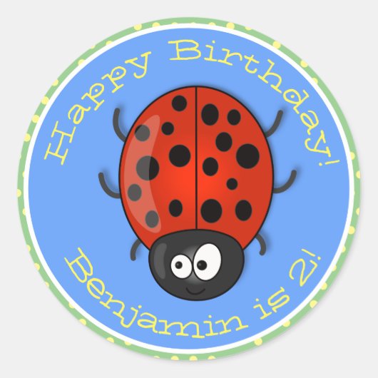 Cute happy red ladybug cartoon afbeelding ronde sticker (Voorkant)