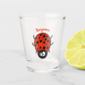 Cute happy red ladybug cartoon afbeelding shot glas (Voorkant)