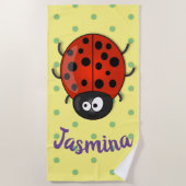 Cute happy red ladybug cartoon afbeelding strandlaken (Voorkant)