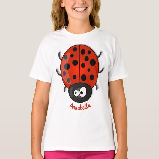 Cute happy red ladybug cartoon afbeelding t-shirt (Voorkant)