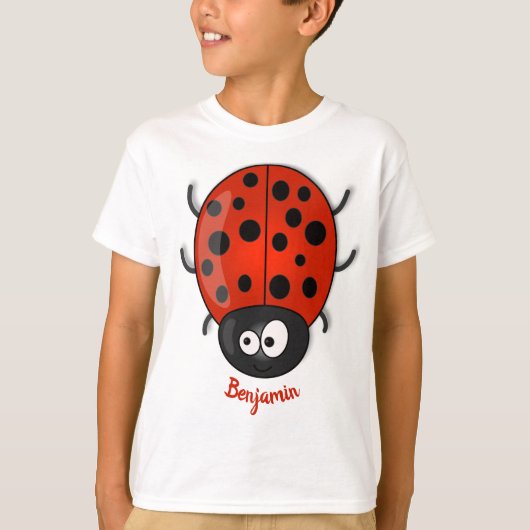 Cute happy red ladybug cartoon afbeelding t-shirt (Voorkant)