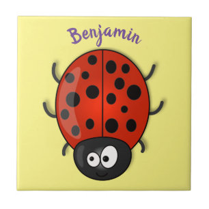 Cute happy red ladybug cartoon afbeelding tegeltje