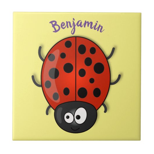 Cute happy red ladybug cartoon afbeelding tegeltje (Voorkant)
