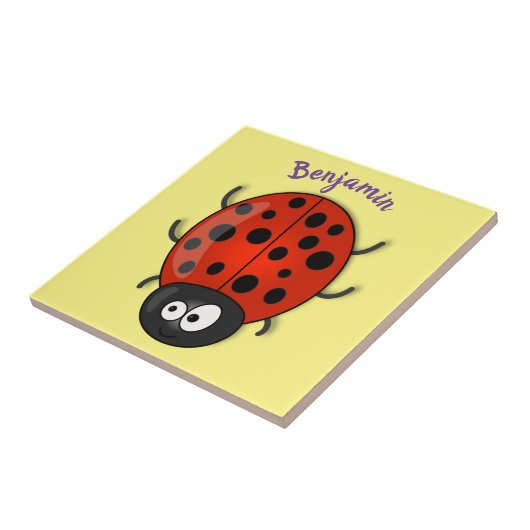 Cute happy red ladybug cartoon afbeelding tegeltje (Zijkant)