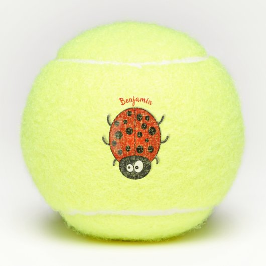 Cute happy red ladybug cartoon afbeelding tennisballen (Voorkant)