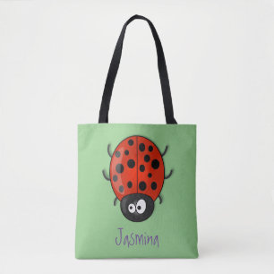 Cute happy red ladybug cartoon afbeelding tote bag