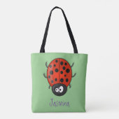 Cute happy red ladybug cartoon afbeelding tote bag (Achterkant)