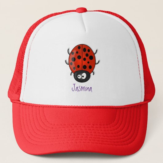 Cute happy red ladybug cartoon afbeelding trucker pet (Voorkant)
