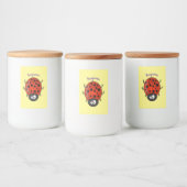 Cute happy red ladybug cartoon afbeelding voedselcontainer etiket (Flessen)
