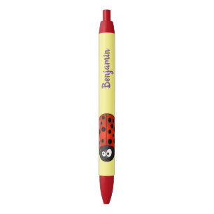 Cute happy red ladybug cartoon afbeelding zwarte inkt pen