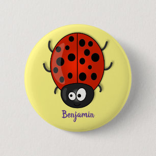 Cute happy red ladybug cartoon illustratie ronde button 5,7 cm