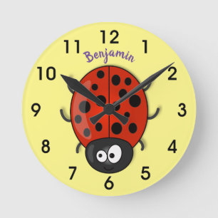 Cute happy red ladybug cartoon illustratie ronde klok