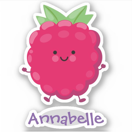 Cute happy red raspberry cartoon illustration sticker (Voorkant)