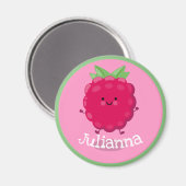 Cute happy red raspberry roze cartoon illustratie magneet (Voorkant / Achterkant)