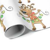 Cute Happy Reindeer met Green Kerstlampjes Cadeaupapier (Rol Hoek)