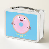 Cute happy roze glaasje donut cartoon (Achterkant)